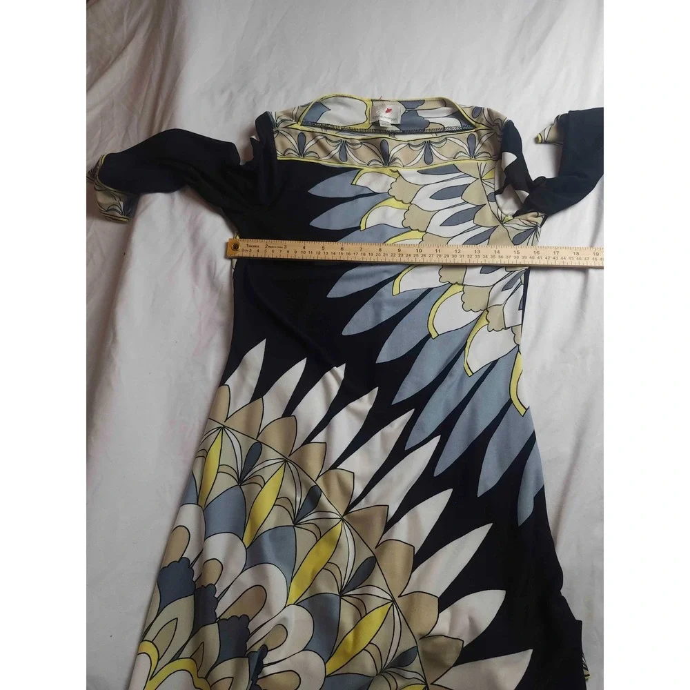 Donna Morgan Dress Womens Size‎ 4 Multicolor Peacock Print Shift Boat Neck Midi
